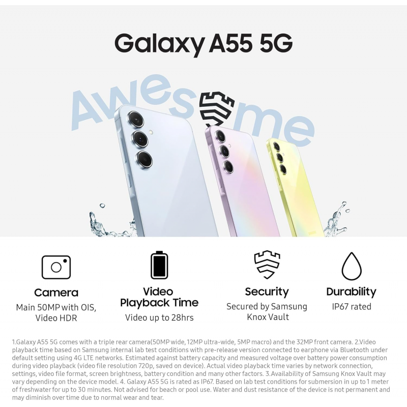Samsung Galaxy A55 5G Smartphone (Dual-SIMs, 8+128GB) - Awesome Lemon